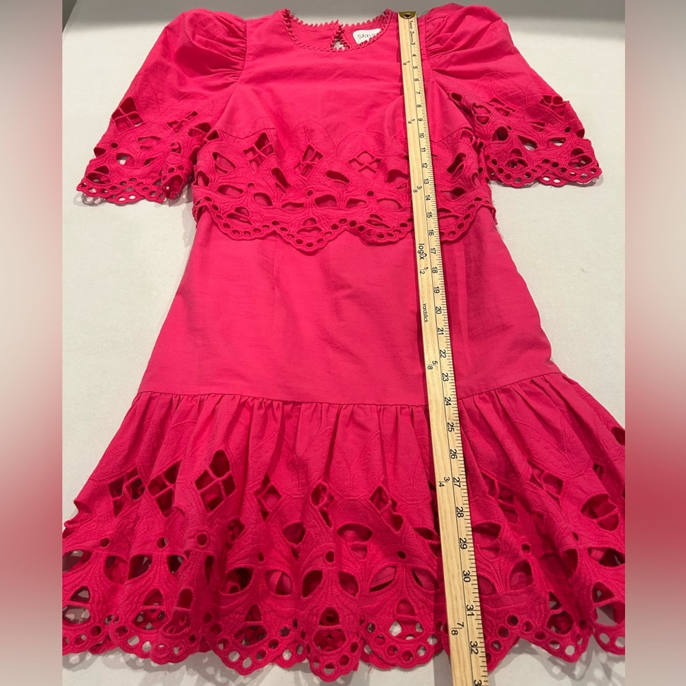 New Saylor Auroette Eyelet Puff‎ Sleeve Cotton Poplin Dress in Hot Pink Size XS - Picture 7 of 14